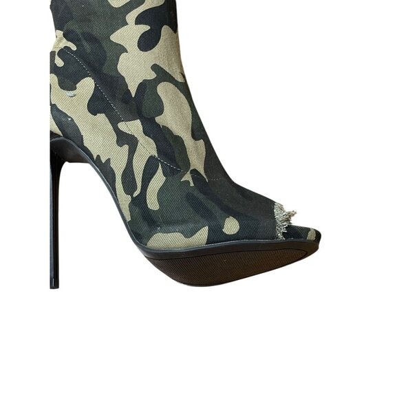 Shoedazzle Camo Thigh-High Stiletto Boots Size 8 With Peep Toe & Distressed Ripp - Picture 13 of 16